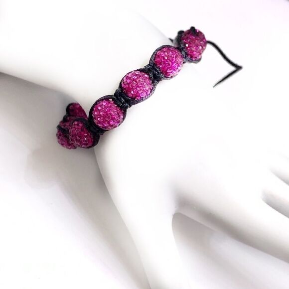 Hot Pink sparkling crystal bead bracelet 9 beads - Picture 2 of 4
